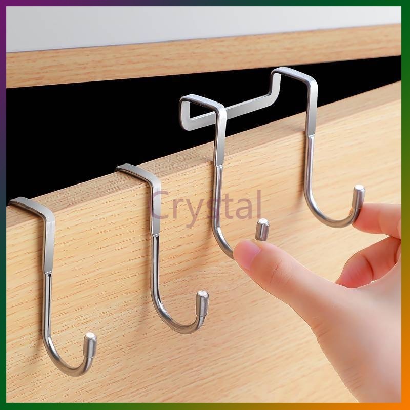 Crystal ตะขอสแตนเลสช่องว่างลิ้นชักไม่มีการเจาะไม่ติดประตูตู้ตะขอห้องครัวหอพักรับน้ำหนักสูงตะขอรูปตัว S