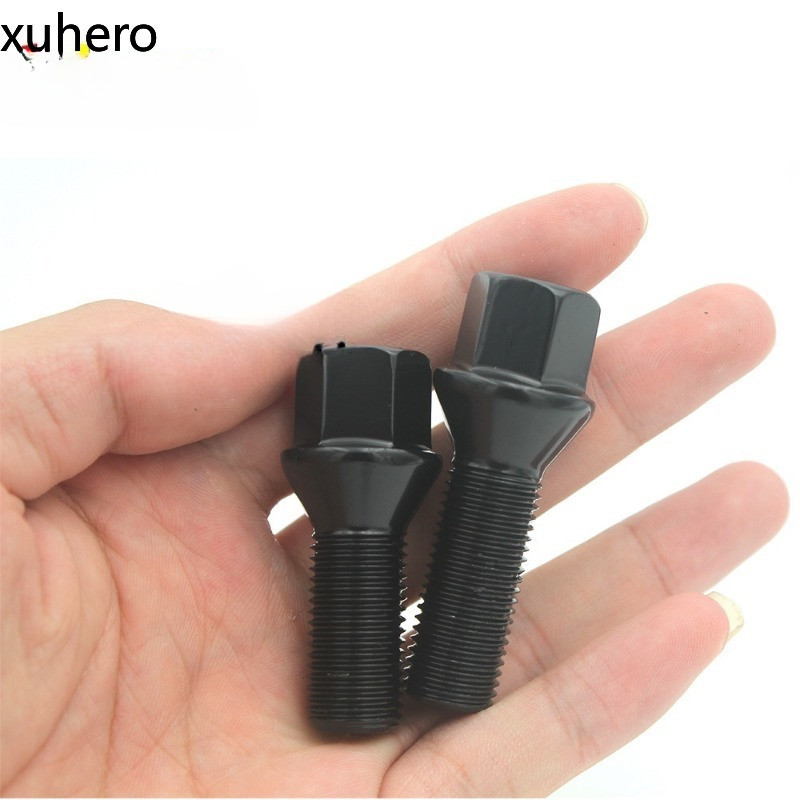 5pcs M14x1.5 สีดํายางรถล้อล็อค Lug Bolt Nut เหล็กสําหรับ BMW/Volkswagen Scirocco/Volkswagen CC/Merce