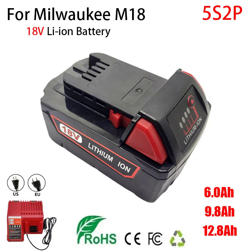 18V 6000mAh Original M18B5,BR,For Milwaukee M18 Power Tool Battery,XC,48-11-1860,9.8Ah Replaceable L