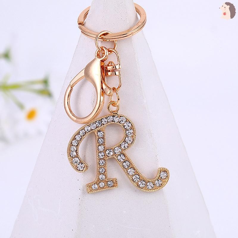 [IN] ผู้หญิงคริสตัลตัวอักษรจี้พร้อมแหวนกุญแจสีทอง AZ 26 ตัวอักษรพวงกุญแจสําหรับผู้หญิงกระเป๋าถือ Ch อุปกรณ์เสริม TH