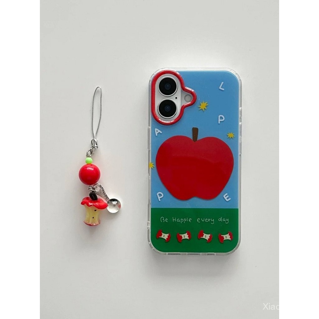 เคสโทรศัพท์มือถือสำหรับ iPhone 7 8 x XS XR xsmax 11 12 13 14 15 16 Pro Max PLUS ตัวอักษรจับคู่สีจี้แอปเปิ้ลสีแดงเคสนิ่มกันกระแทกกันกระแทกเคส Hama