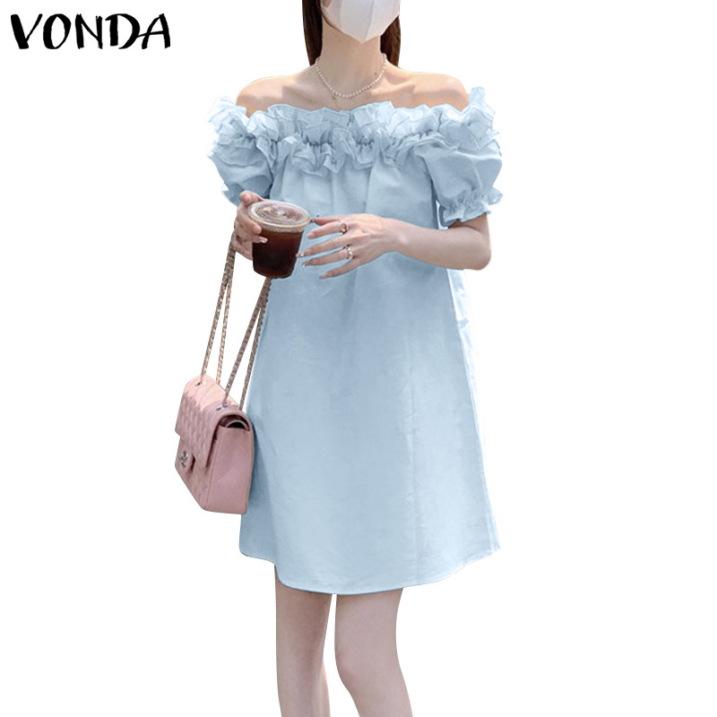 Vonda ชุดเดรสวันพีซสีทึบสําหรับแฟชั่นเกาหลีสําหรับผู้หญิง