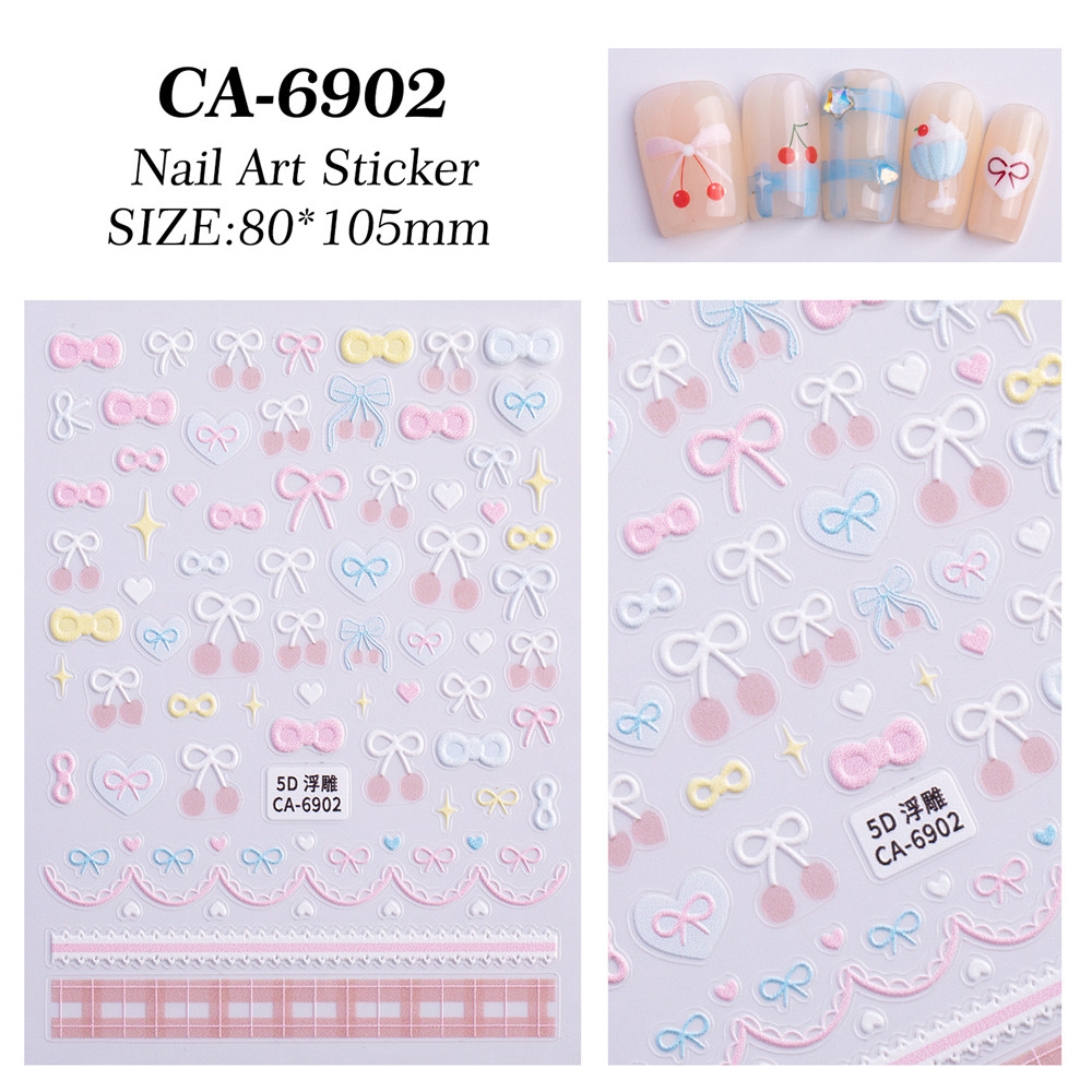 สติกเกอร์ติดเล็บลายกราฟฟิตี้พุดดิ้งน่ารักสไตล์ใหม่สำหรับเด็ก สไตล์ญี่ปุ่น โบว์ เชอร์รี่ เพ้นท์มือ CelestialNook - รูปที่ 5