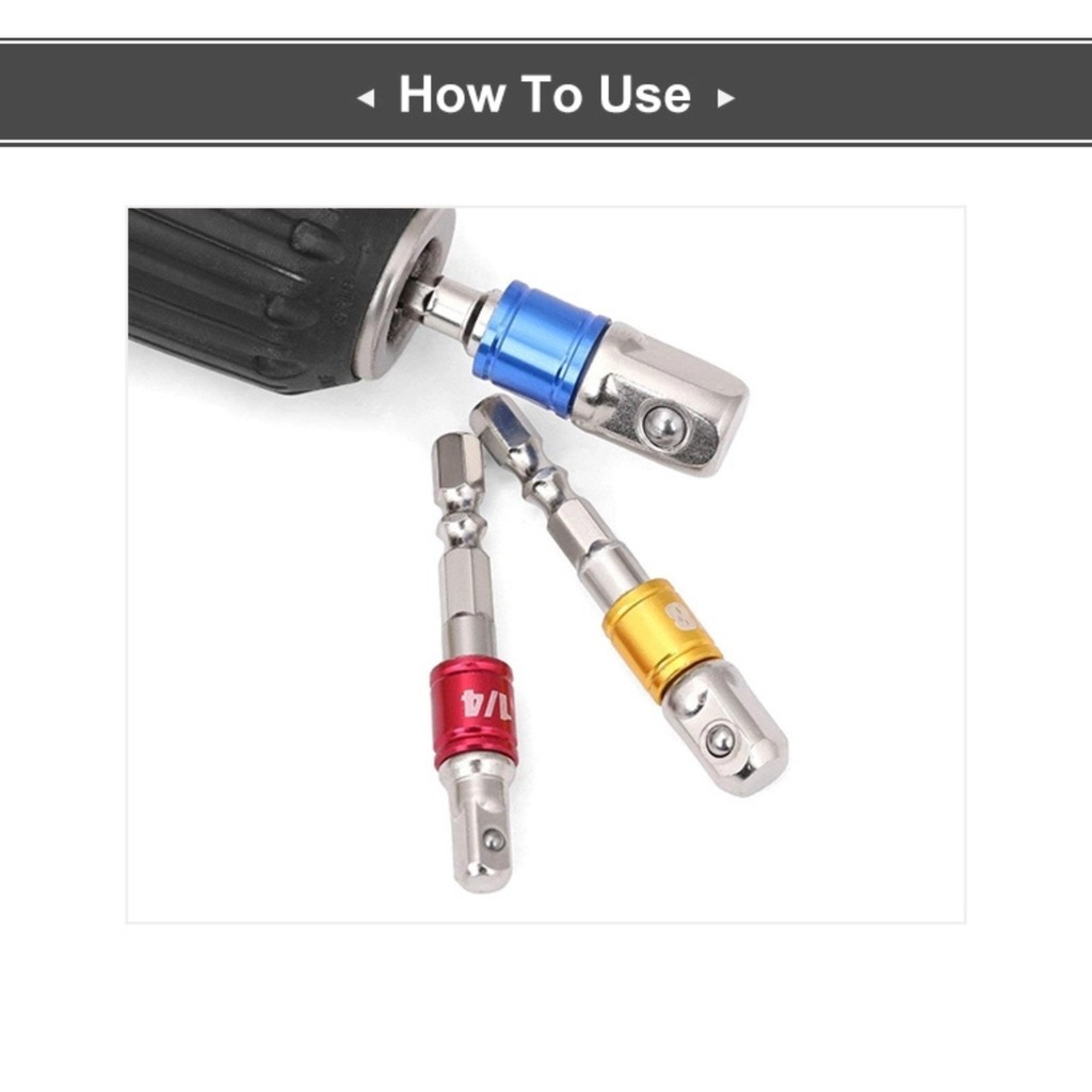 ข้อต่อบล็อก ข้อต่อสว่านขันบล็อก  อะแดปเตอร์ ซ็อกเก็ตอะแดปเตอร์ 1/4นิ้ว 3/8นิ้ว 1/2นิ้ว 3ตัว/ชุด - รูปที่ 5