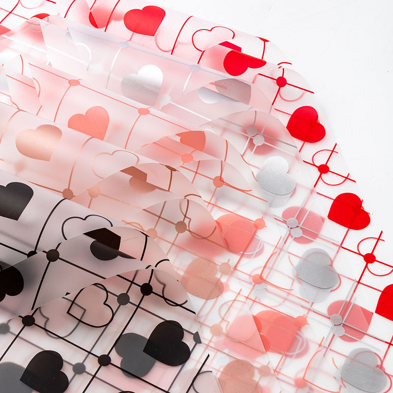 20 แผ่น 56x56 ซม. กระดาษบรรจุภัณฑ์ดอกไม้หัวใจรัก Frosted ดอกไม้โปร่งใส DIY วัสดุกระดาษห่อ - รูปที่ 5