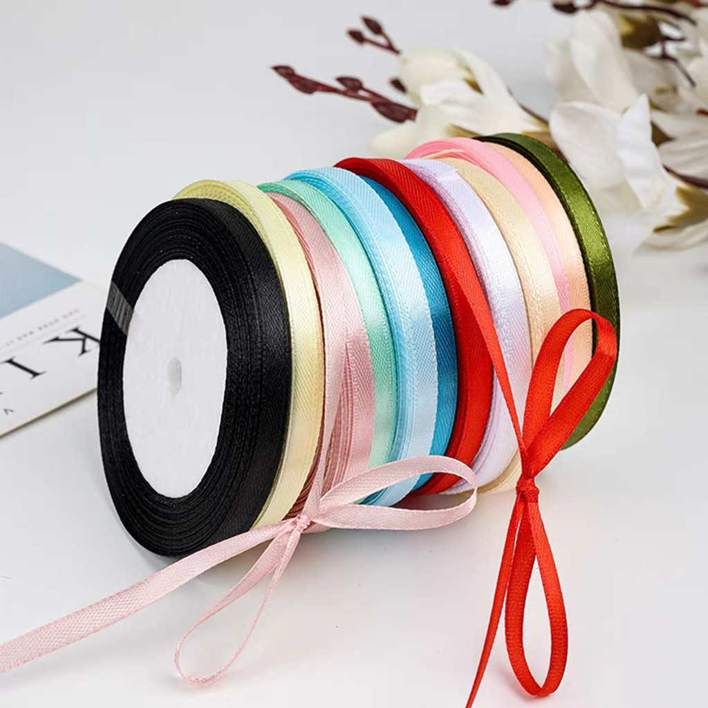 ริบบิ้นผ้าซาติน หน้ากว้าง 0.6/2.5/4 ยาว 22 หลา/ม้วน ริบบิ้นห่อของขวัญ ริบบิ้นทำโบว์ ริบบิ้นห่อเค้ก - รูปที่ 3