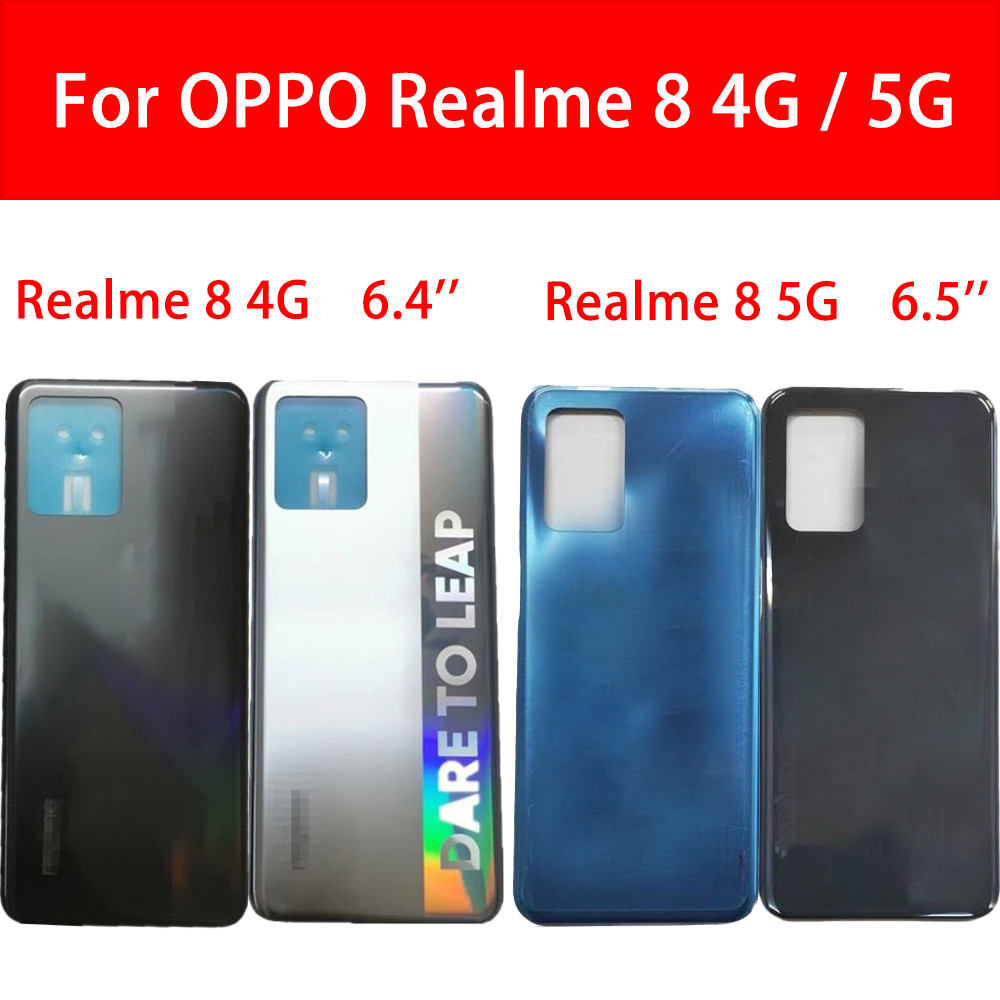 ฝาหลังสําหรับ OPPO Realme 8 4G 5G กระจกด้านหลังประตู + อะไหล่ซ่อมปุ่มด้านข้าง + LOGO