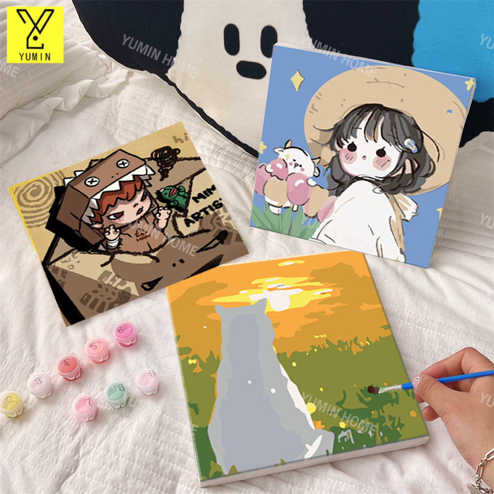 20*20/30*30ซม ระบายสีตามตัวเลข HIRONO/labubu เวอร์ชั่นการ์ตูน painting by number ระบายสีภาพ ภาพวาดตกแต่งอะคริลิก ของขวัญ
