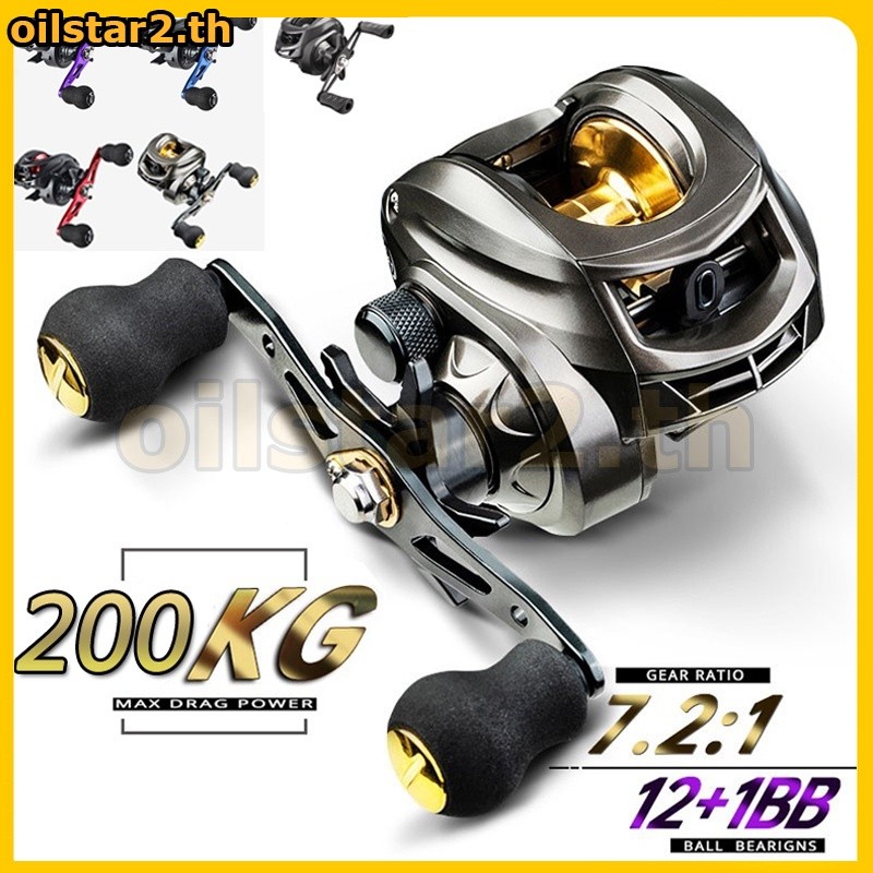 รอกตกปลาโลหะ AK2000 การขว้าง 7.2 : 1 ความเร็วสูง 200 กก. สูงสุด Golden Grey Drag รอกน้ําเค็ม มือซ้ายเทียบกับมือขวา