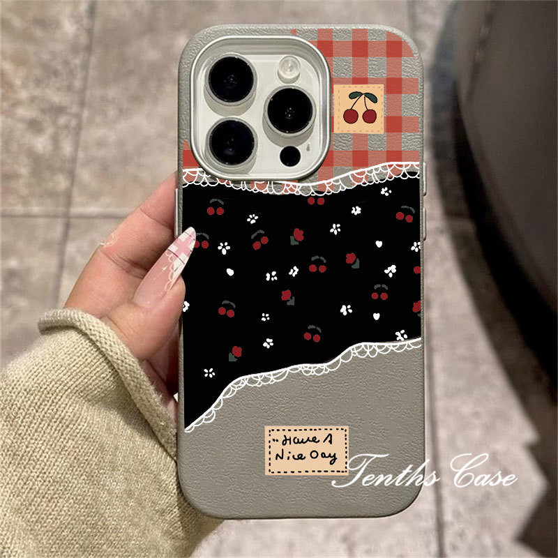 ใช้งานร่วมกับสําหรับ IPhone 16 11 15 14 13 12 Pro Max 16E Xs X Xr 8 7 6 Plus ลายสก๊อตดอกไม้ขนาดเล็กเชอร์รี่หนังธรรมดารูปแบบเลนส์ชุบกรอบเคสโทรศัพท์ปกอ่อน - รูปที่ 7