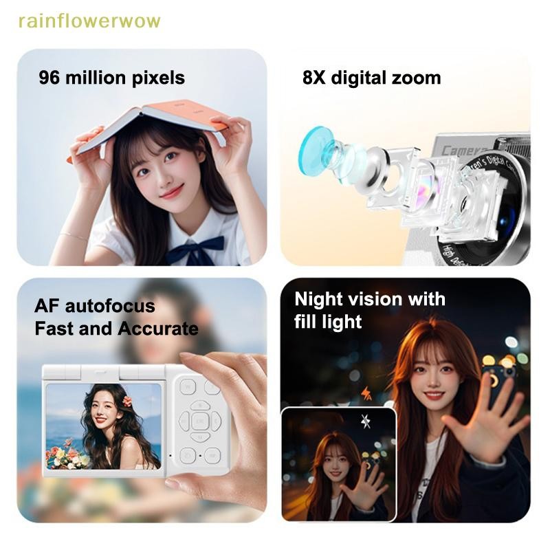 กล้องดิจิตอลC&B CCD Travel 180°Flip Screen Selfie Camara 96MP Autofocus 8X Zoom Entry-Level Kids Camara กล้องการ์ดแบบพกพา (th)