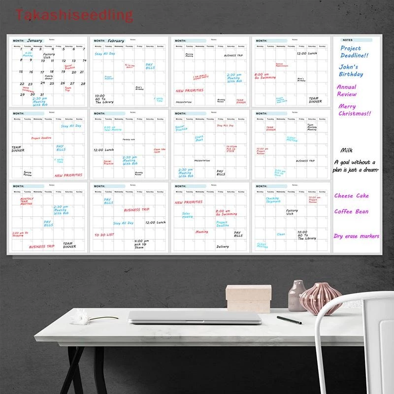 (Takashiseedling) ไวท์บอร์ดแบบลบได้ขนาดใหญ่พิเศษ Undated Erasable Planner 35x58 นิ้วสําหรับโรงเรียนในบ้านและสํานักงาน