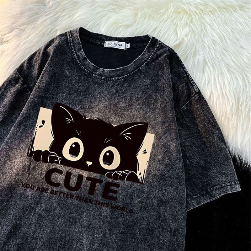 ผ้าฝ้าย100% S-XXXL เสื้อยืดฟอก oversize ผ้าคอตตอน แฟชั่น สไตล์ฮิปฮอป เรโทร