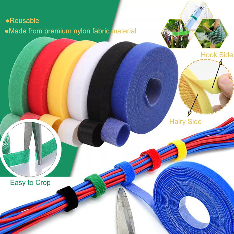 Reusable Fastening Tape Cable Ties - Double-Sided Hook Roll, 5m, Sizes: 10mm, 12mm, 14.5mm for Office & Home Use