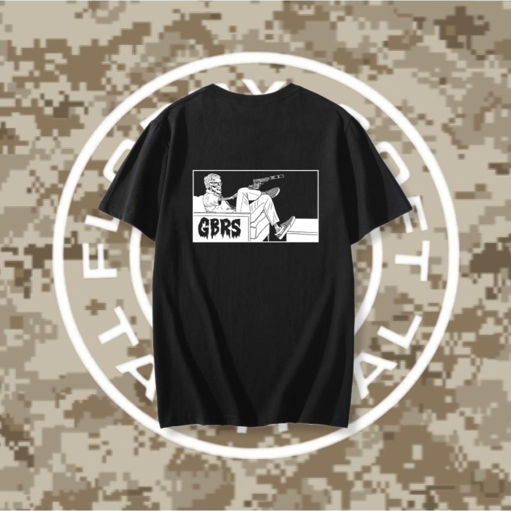 GBRS GROUP 200GSM ผ้าฝ้ายคุณภาพสูงผู้ชาย tough guy คอกลมสไตล์ทหารพิมพ์เสื้อยืด 0503