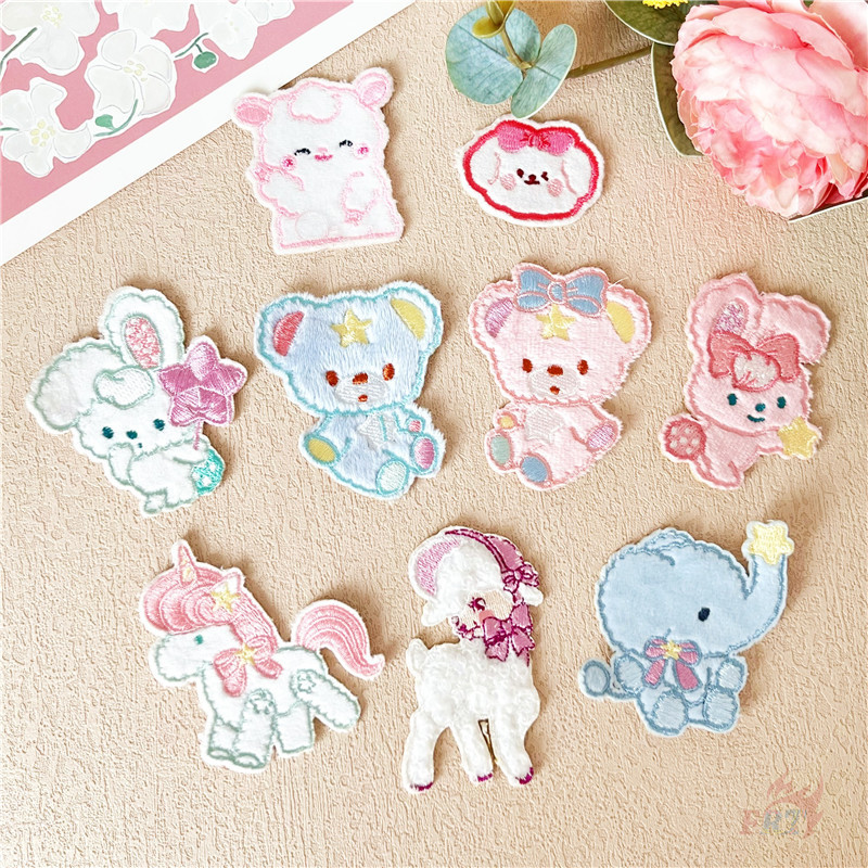 ✿ ถาม ตุ๊กตาสัตว์หวาน - กระต่าย / หมี / แกะ / ช้าง แพทช์สติกเกอร์ติดด้วยตนเอง ✿ 1 ชิ้น DIY เย็บบนเหล็กบนป้ายเสื้อผ้าเย็บปักถักร้อย