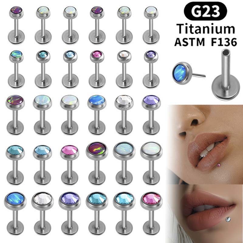 1 ชิ้น G23 Titanium Opal Threadless Labret Lip Stud หัวแบน Hypoallergenic Fresh Body เจาะเครื่องประดับ