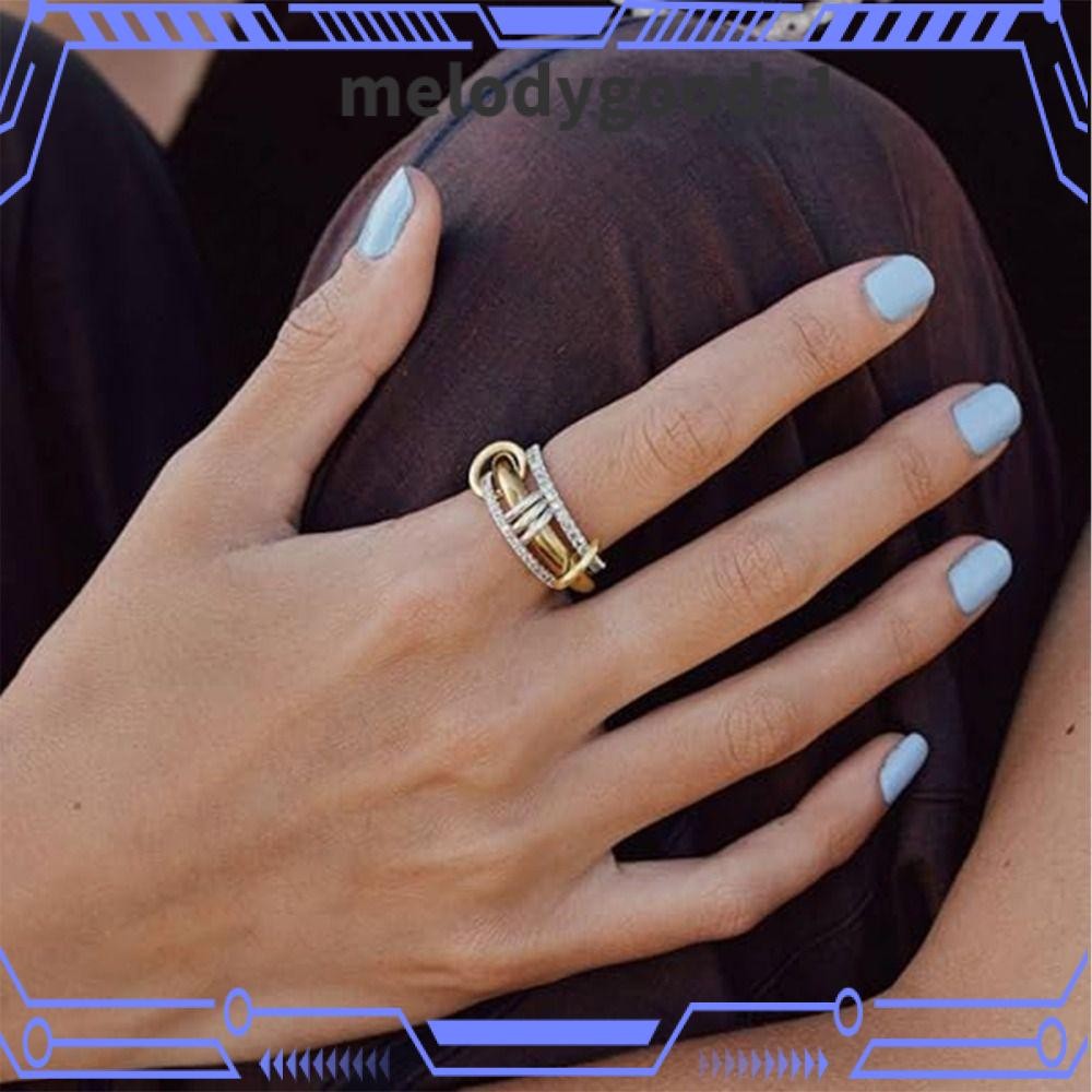 MELODYGOODS1 Stackable Ring, Non Tarnish Multi-Link Connected Gold Rings, Fashion Full Diamond Zircon Dainty Three Circle Rings for Women Perfect Gift