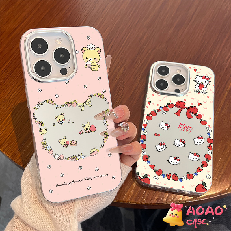เคสไอโฟน13 สำหรับ iPhone 16 11 15 13 14 12 Pro Max 16 8 7 15 14 Plus XR X XS MAX หมีการ์ตูนน่ารักคิตตี้แต่งหน้าให้หรูหรา
