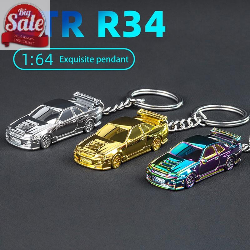 AF 1:64 Scale GTR-R34 RS7 รถของเล่นรถโลหะ Diecast พวงกุญแจภาพวาดไฟฟ้าพวงกุญแจเด็กของขวัญสําหรับเพื่อ