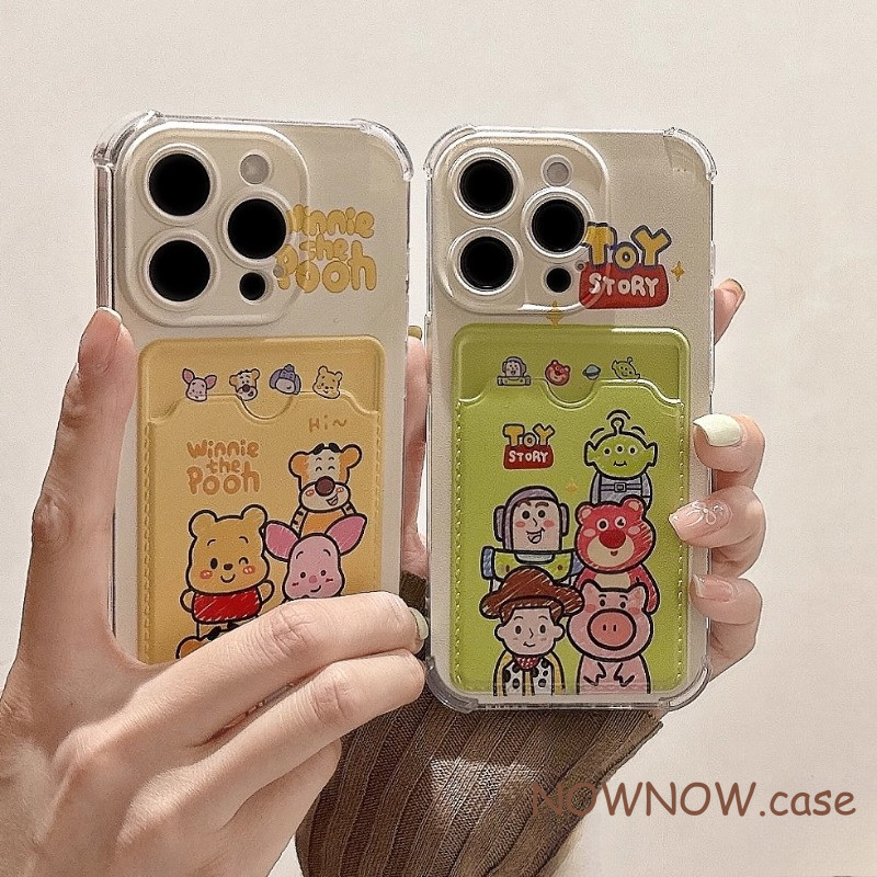 สําหรับ iPhone 16 15 14 13 12 11 Pro MAX X XR XS MAX 7 8 Plus SE 2020 การ์ตูน Winnie และ Buzz Lightyear การ์ดกระเป๋าเชือกเคสโทรศัพท์ Soft Cover