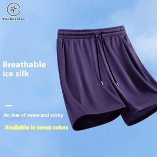 Taoberstar กางเกงขาสั้นผ้ายืดผู้ชายบางกีฬาหลวมน้ําหนักเกินผู…
