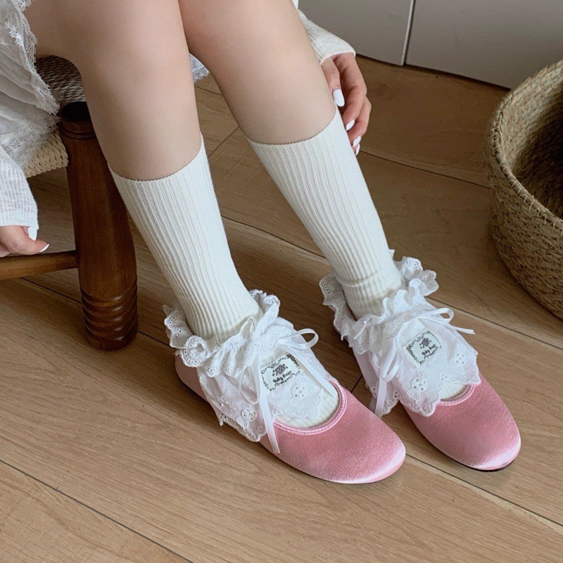 Ins Blogger สไตล์เดียวกันสไตล์บัลเล่ต์ป้ายผ้าหวานลูกไม้ไม่สม่ําเสมอ Lolita Toeless ถุงเท้า/ฝาครอบรองเท้า - รูปที่ 2