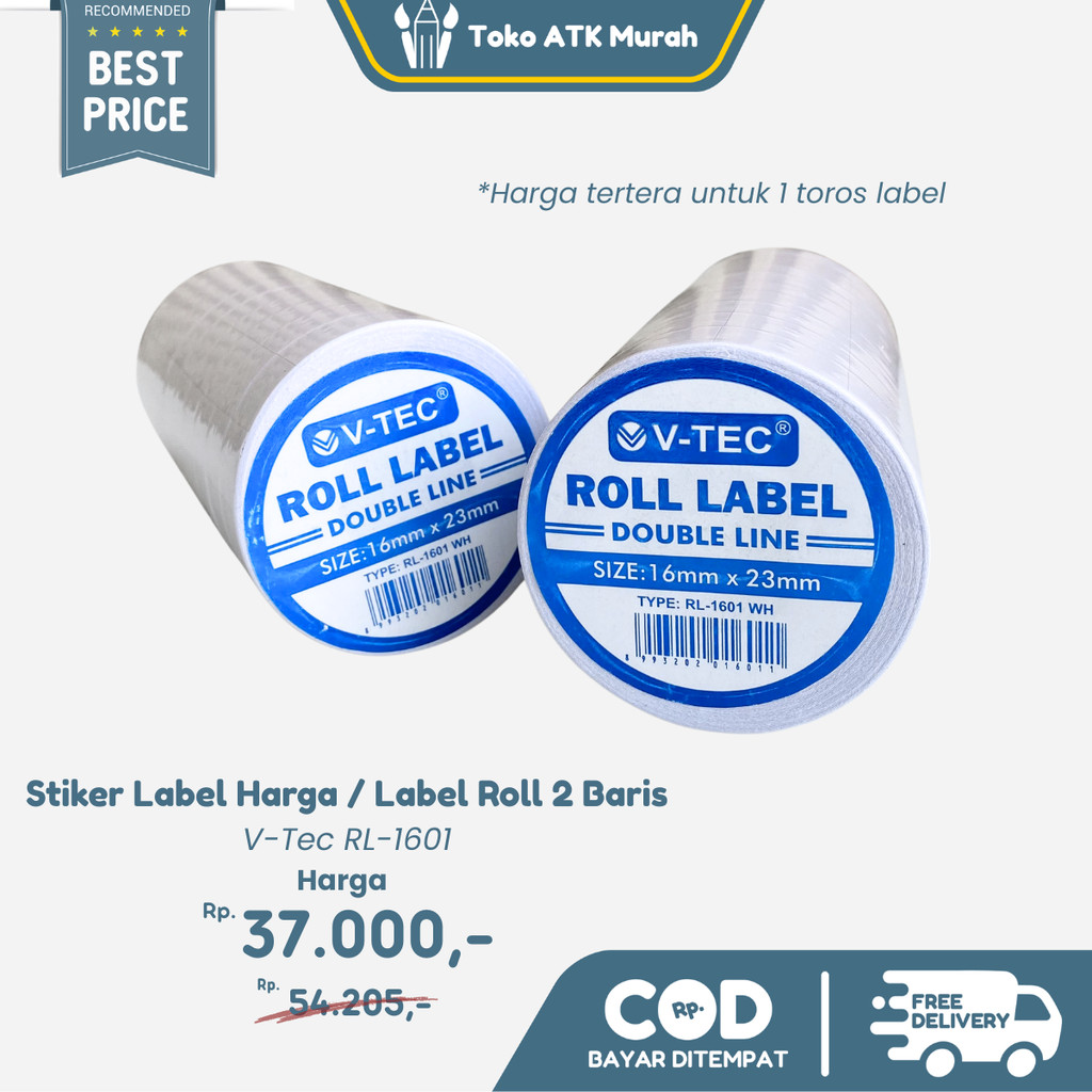 V-Tec Price Label / ป้ายราคา V-Tec 2 แถว 1 Toros (10 ม้วน) RL-1601