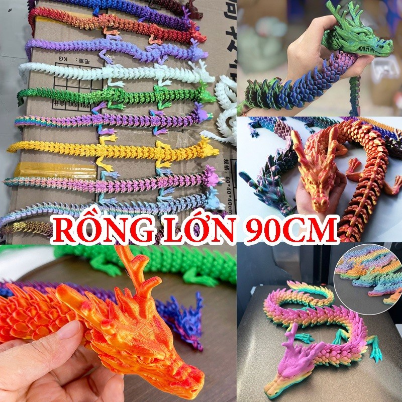 LARGE DRAGON 90 ซม.หลากสี 3D Dragon Toy Jointed Dragon Model ตกแต่ง Sharp ดีเทลตกแต่ง