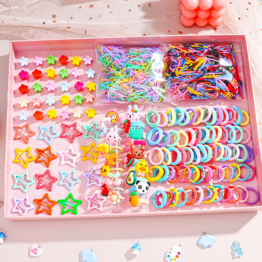 580/1100 ชิ้น/เซ็ตเกาหลีผม Pin BB คลิปการ์ตูนเด็ก Scrunchie ยืดหยุ่นยางรัดผมชุดกิ๊บติดผมหางม้าเครื่องประดับผมสําหรับผู้หญิง