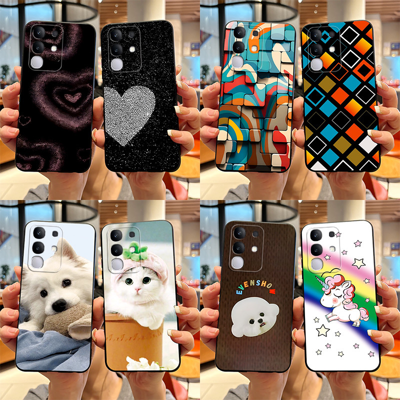 สําหรับ Vivo Y29 4G ปลอกใหม่ 2025 ออกแบบหัวใจพิมพ์สีดํา Matte Soft ซิลิโคนป้องกันโทรศัพท์สําหรับ Viv