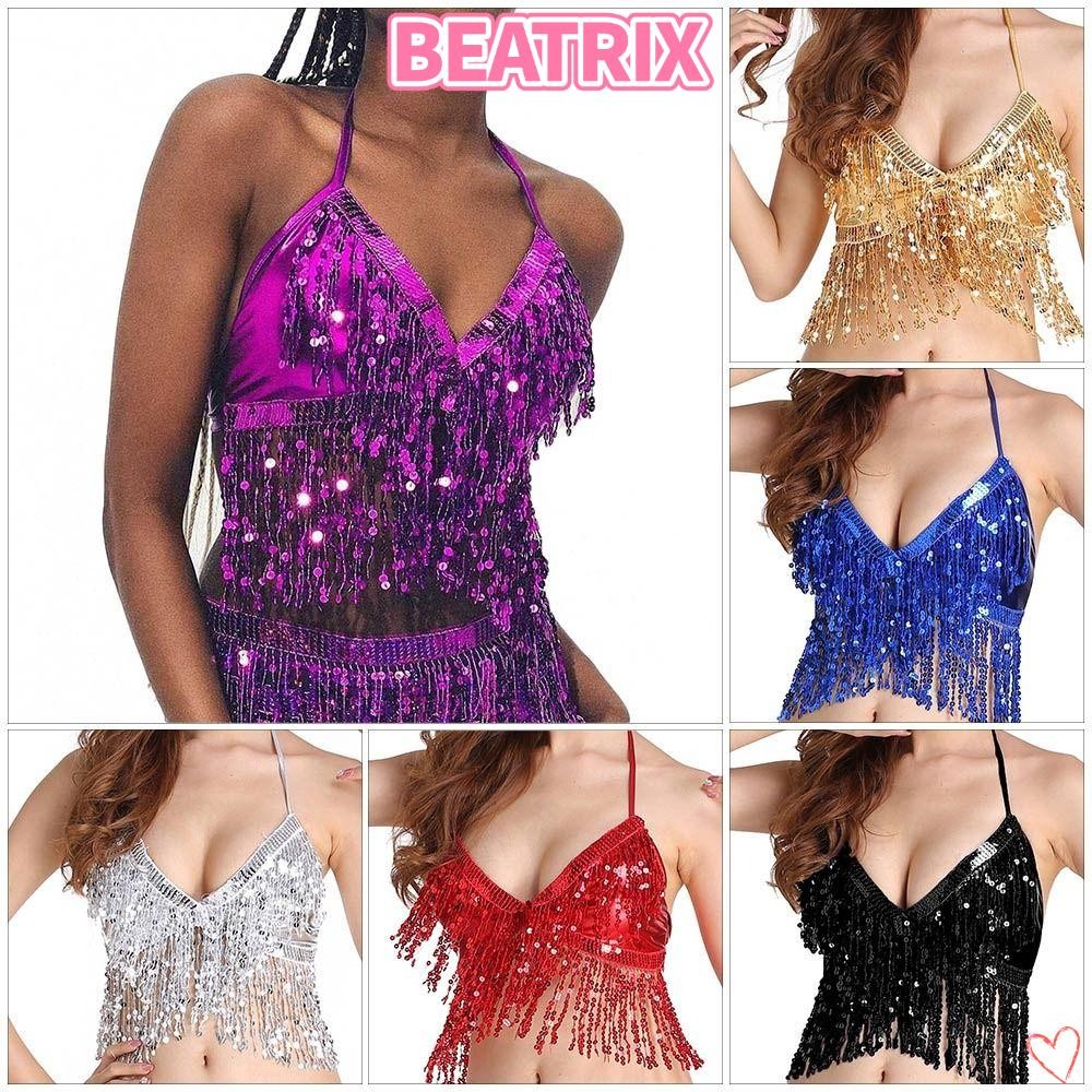 BEATRIX Belly Dance Bra Stage Dance สวมใส ่ เลื ่ อมไนท ์ คลับ Halter Bra