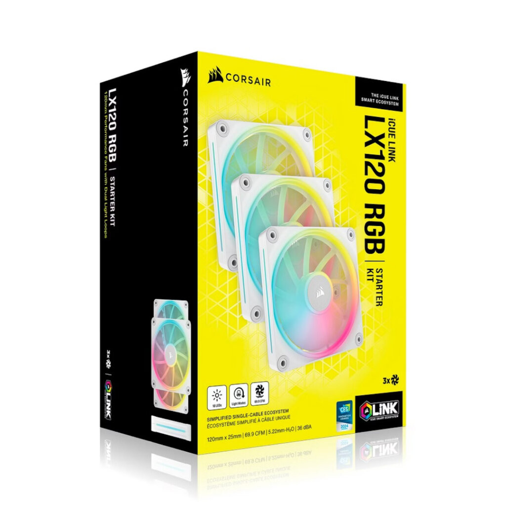 CORSAIR iCUE LINK LX120 RGB 3x120mm White Starter Kit PWM Fan : CO-9051030-WW