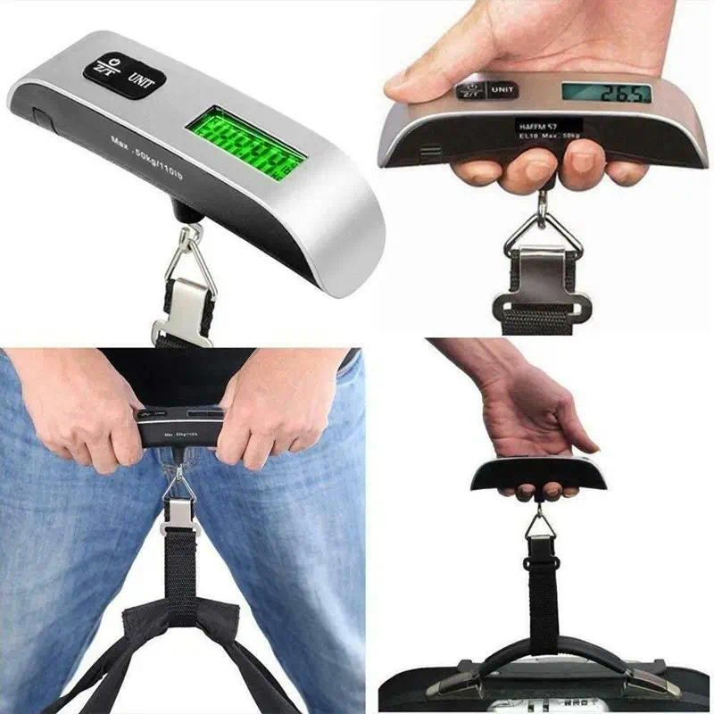 เครื่องชั่งแบบพกพา จอแสดงผลดิจิตอล LCD 110lb/50kg กระเป๋าเดินทางอิเล็กทรอนิกส์แขวนกระเป๋าเดินทางกระเป๋าเดินทางชั่งน้ําหนัก Baggage Bag น้ําหนัก