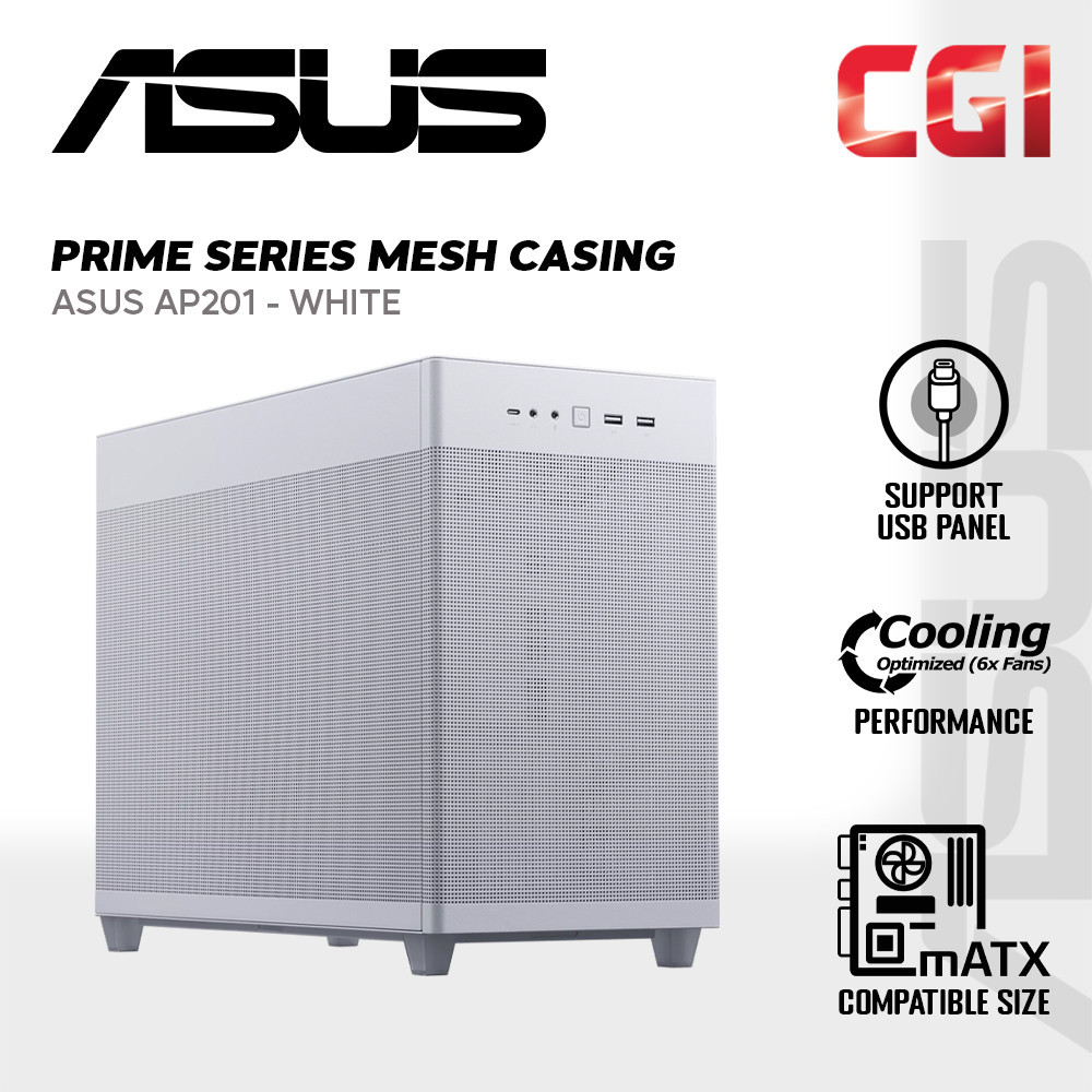 เคส Asus Prime AP201 Micro ATX Mesh Edition - สีขาว