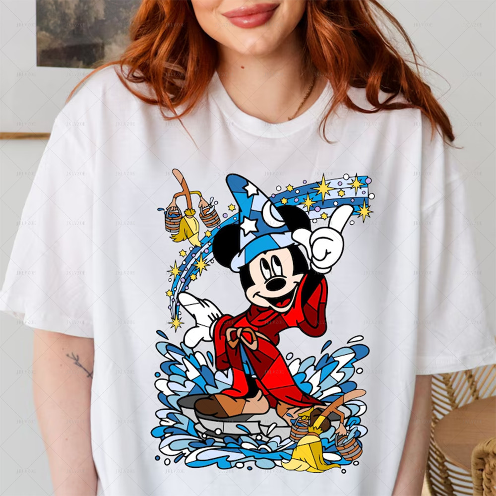 Disney Mickey Mouse Sorcerer เสื้อยืดผู้หญิง Disney Magical เสื้อยืด Mickey Magical Casual Disney Ma