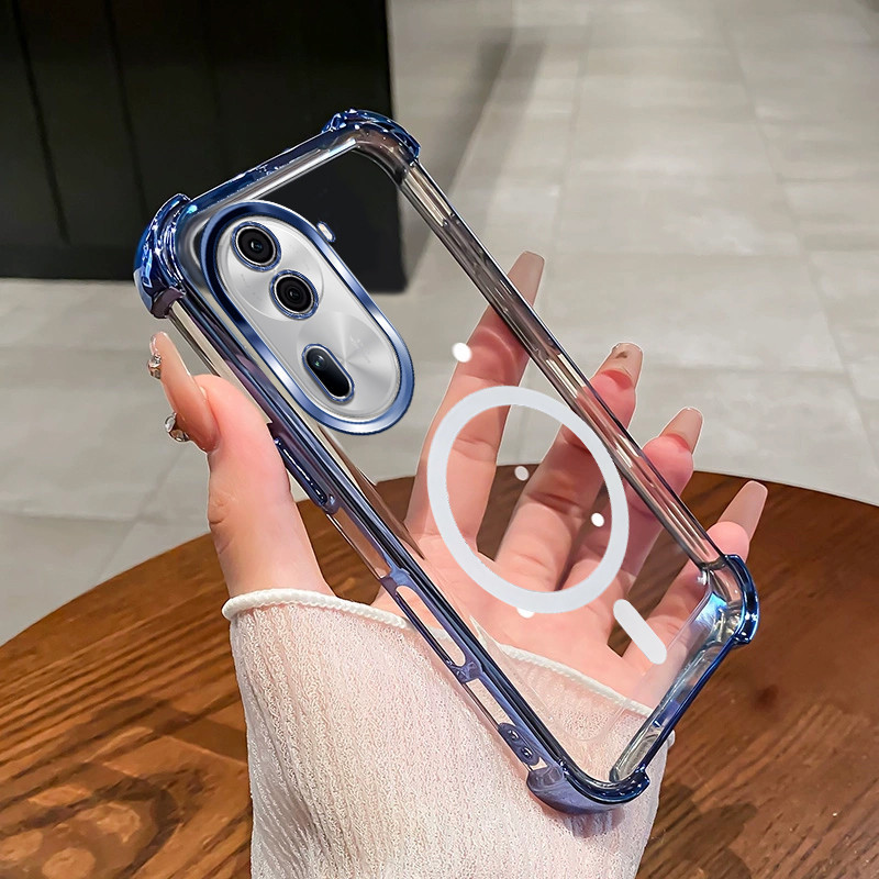 เคสสําหรับ OPPO Reno 11 PRO แม่เหล็กไร้สายโปร่งใสสี่มุมดูดซับแรงกระแทกเลนส์ป้องกันเคสโทรศัพท์ SJSFDDR
