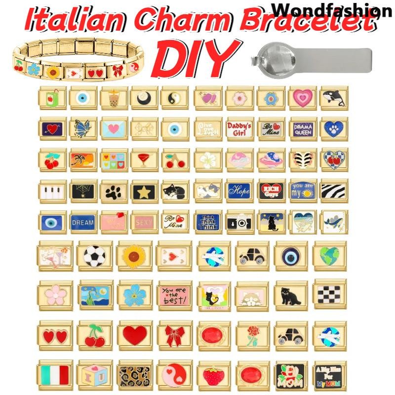 Hot Cat Love ดอกไม้อิตาเลี่ยน Charm สร้อยข้อมือ Fit 9 มม.สร้อยข้อมือสแตนเลส DIY เครื่องประดับทําอุปกรณ์เสริม Retro บุคลิกภาพโมดูลสร้อยข้อมืออุปกรณ์เสริม