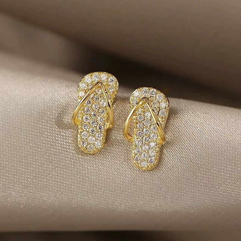 ต่างหู Simple Small Diamond-studded รองเท้าแตะต่างหูเครื่องประดับสุภาพสตรี - รูปที่ 2