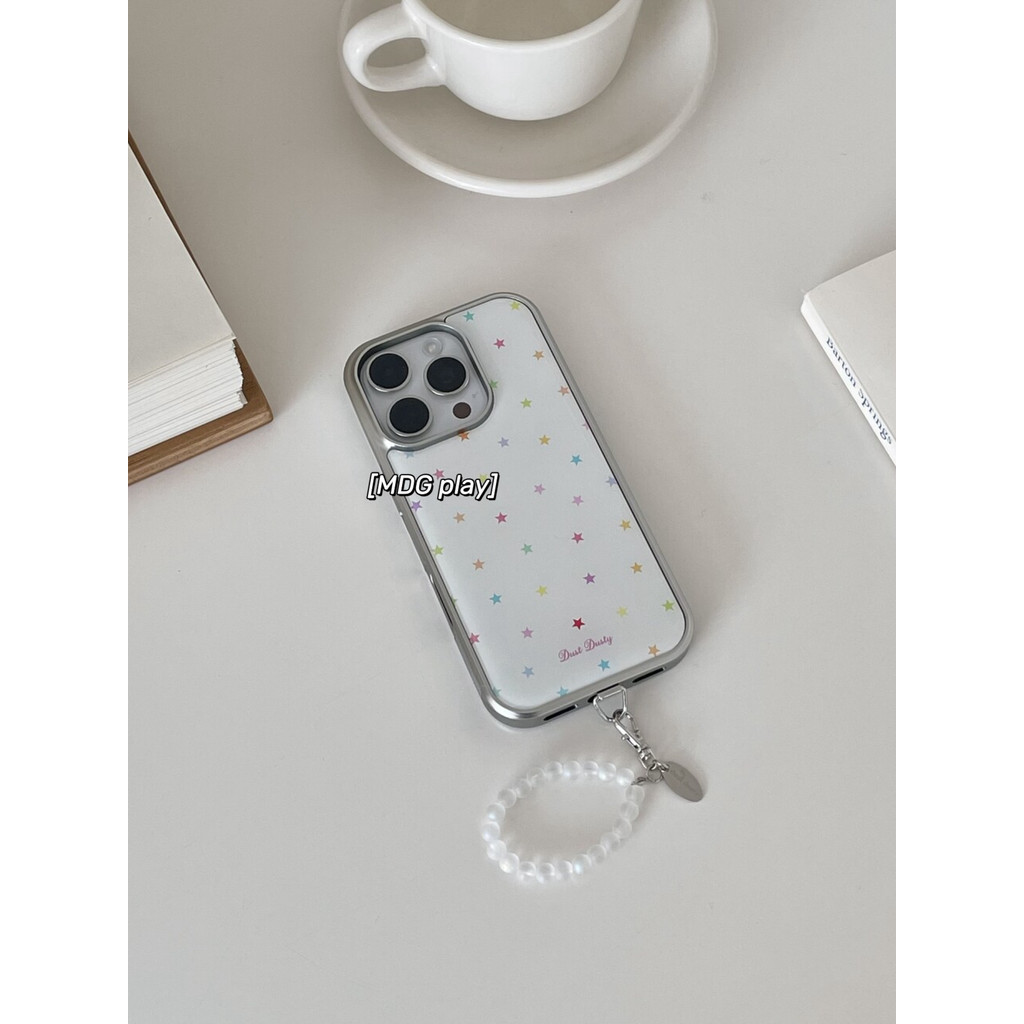 Apple สไตล์เกาหลี ins Niche Design สร้างสรรค์น่ารักสีสัน Star เคสโทรศัพท์ 16promax/15pro/14/13/12/11 เวอร์ชั่นเกาหลี Epoxy Silver Edge ฝาครอบป้องกันกันกระแทก
