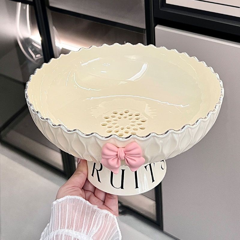 จานผลไม้ระดับสูงใหม่ ตะกร้าระบายน้ำสำหรับห้องนั่งเล่น โต๊ะกาแฟที่บ้าน จานผลไม้แห้ง จานแสดงขนม