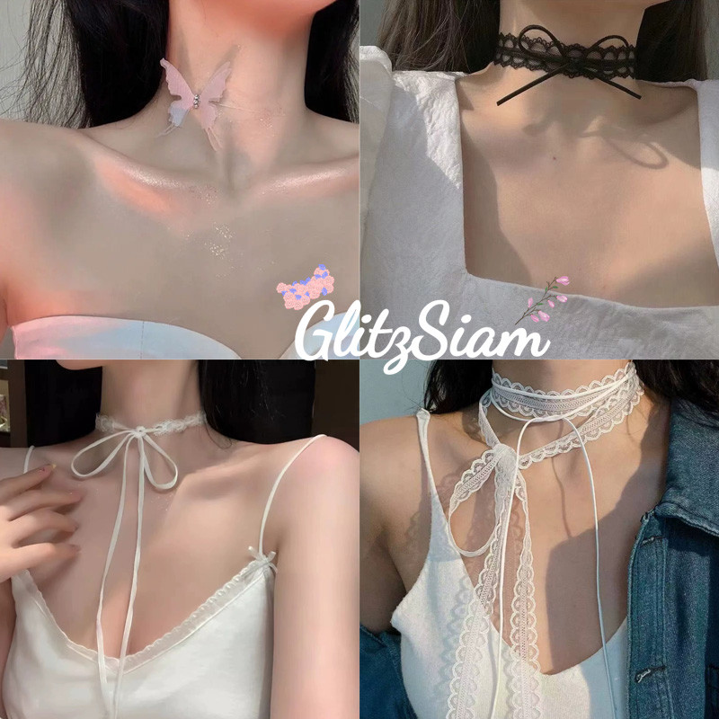 GlitzSiam🦋สร้อยคอผีเสื้อเซ็กซี่🦋 ปลอกคอลูกไม้♠️เครื่องประดับแฟชั่นพร้อมส่งในไทย
