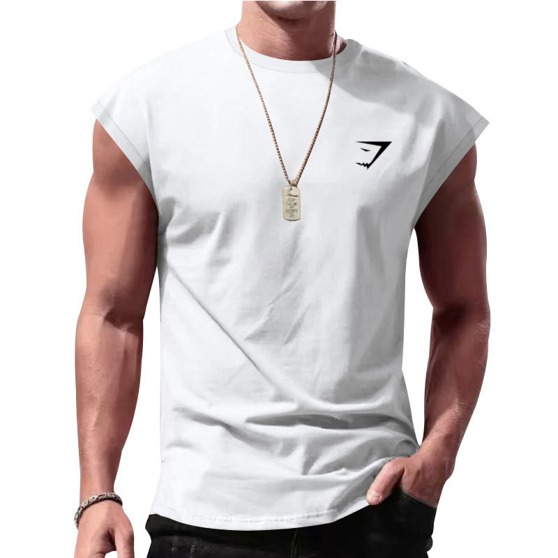 ชุดกีฬาผู้ชาย Gymshark เสื้อกั๊กออกกำลังกายแบบสบายๆ เสื้อยืดแขนกุด แฟชั่นหลวม