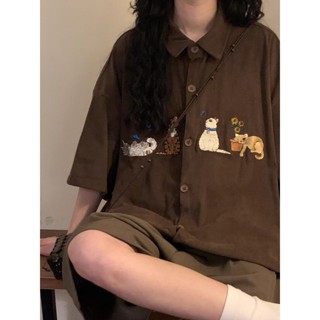 เสื้อเชิ้ตแขนสั้นปักลายย้อนยุคอเมริกันใหม่ของผู้หญิงในช่วงฤด…