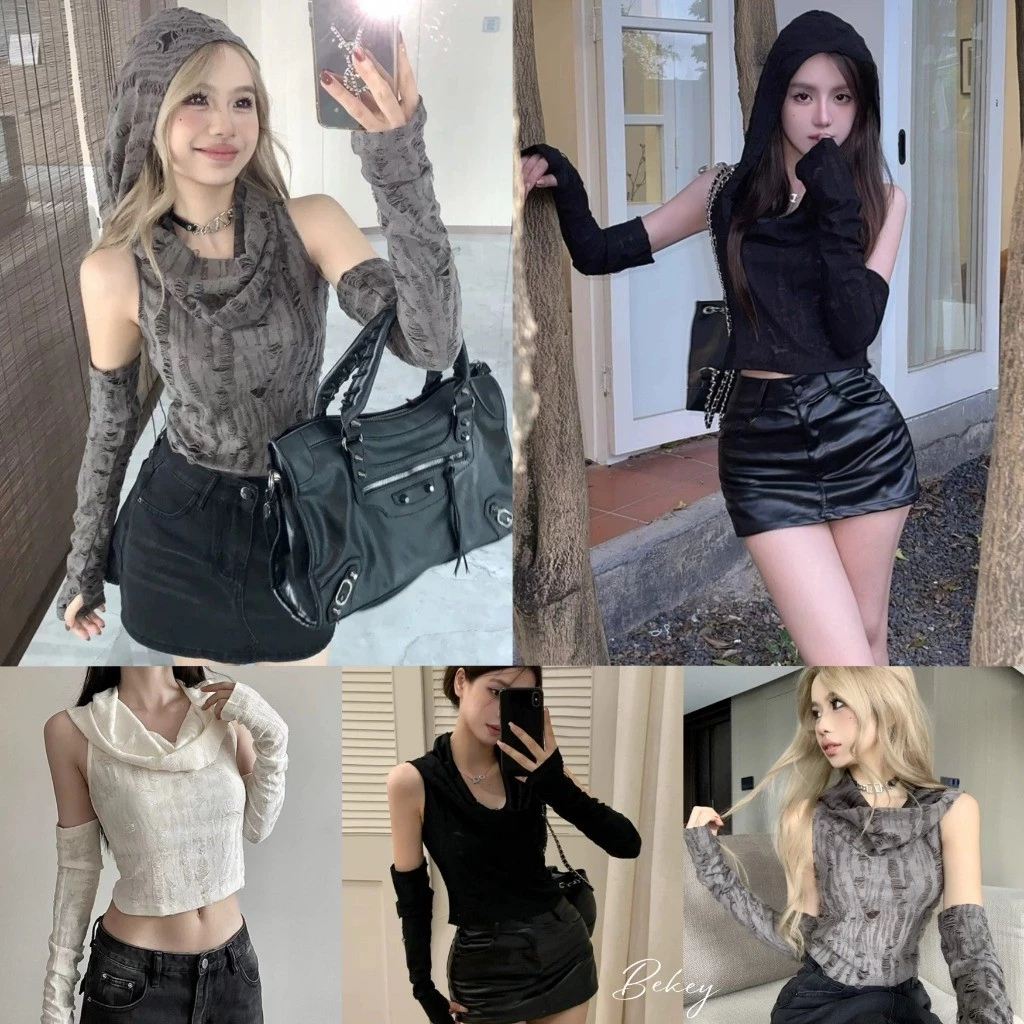 (พร้อมส่งด่วนจากกรุงเทพ🇹🇭)เสื้อยืดมีฮู้ดแขนผู้หญิงเสื้อลำลองทรงเพรียวบางสำหรับฤดูร้อน Z290