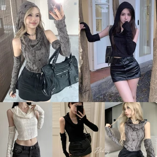(พร้อมส่งด่วนจากกรุงเทพ🇹🇭)เสื้อยืดมีฮู้ดแขนผู้หญิงเสื้อลำลองทรงเพรียวบางสำหรับฤดูร้อน Z290