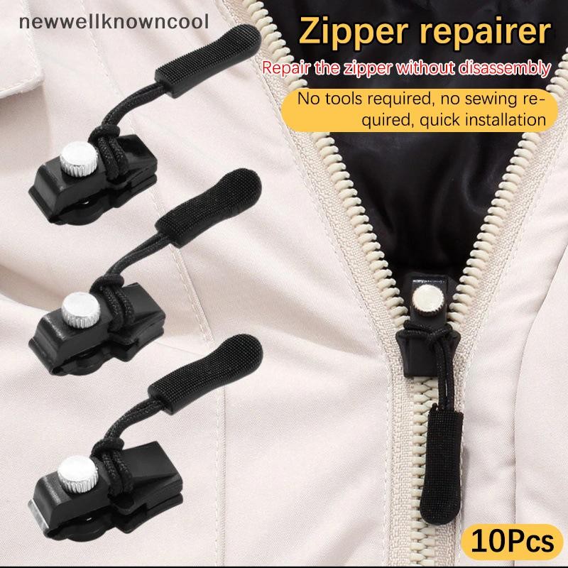 Newwellknowncool 10 ชิ้น Universal ซิปชุดซ่อม Quick Instant ที่ถอดออกได้ซิปหัวฟรีเย็บซิป Slider ดึงสําหรับแจ็คเก็ตกระเป๋าเสื้อ AAD