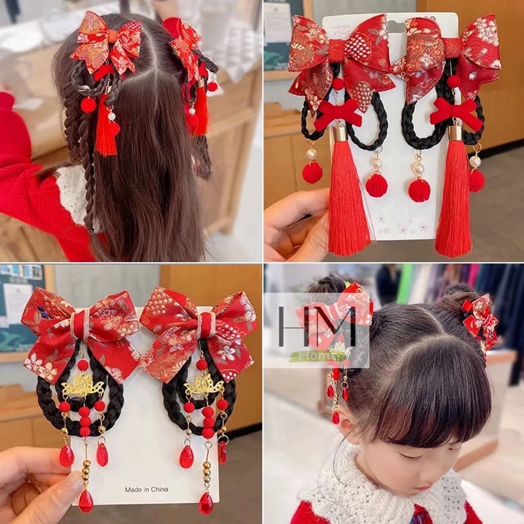 ใหม่ กิ๊บติดผมตรุษจีน กิ๊บสีแดงอาหมวย  เครื่องประดับผมเทศกาลตรุษจีน