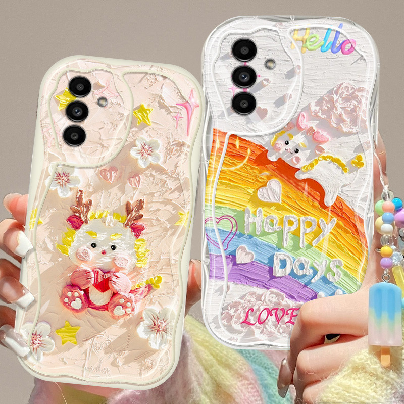 SAMSUNG น่ารักมังกรกันกระแทกสําหรับsamsung Galaxy A55 A35 A25 A54 A34 A56 A16 5G A15 A14 A13 4G 5G A24 A04S 4Gโปร่งใสนุ่มสร้อยข้อมือไอศกรีม