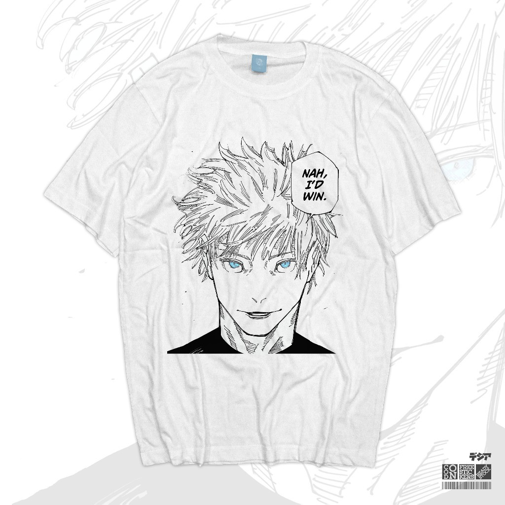 Unisex เสื้อยืด พิมพ์ลายการ์ตูนอนิเมะ Gojo Satoru Nah Id Win Meme post สไตล์ญี่ปุ่น  พิมพ์อะนิเมะ เส